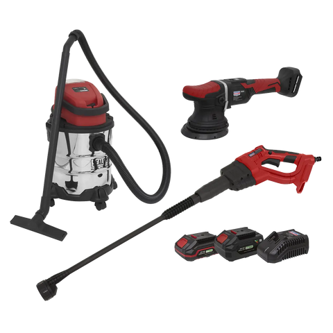 Sealey 3 x SV20 Series Cordless Car Valeting Combo Kit 20V - 2 Batteries