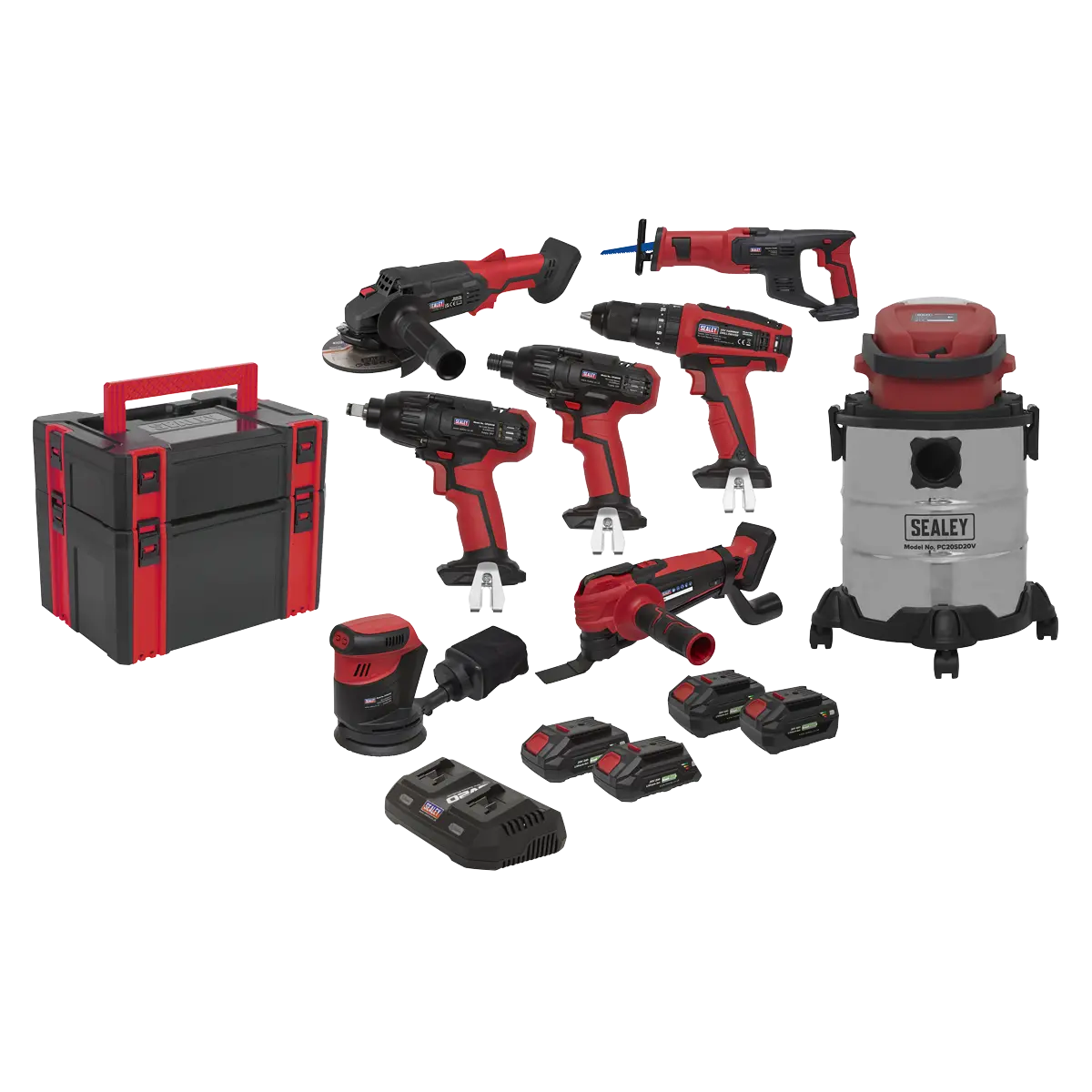 Sealey 8 x SV20 Series Cordless Tool Combo Kit 20V - 4 Batteries Sealey 