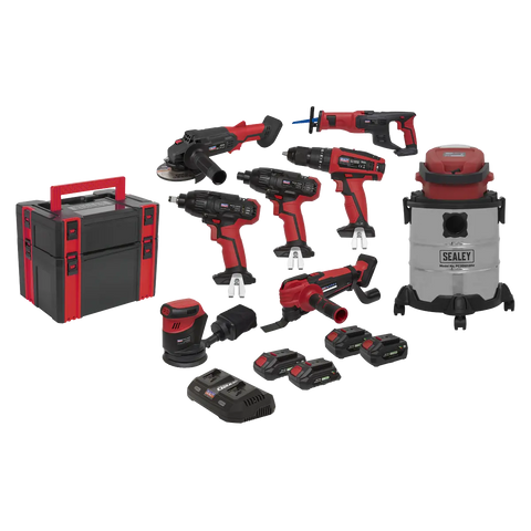 Sealey 8 x SV20 Series Cordless Tool Combo Kit 20V - 4 Batteries