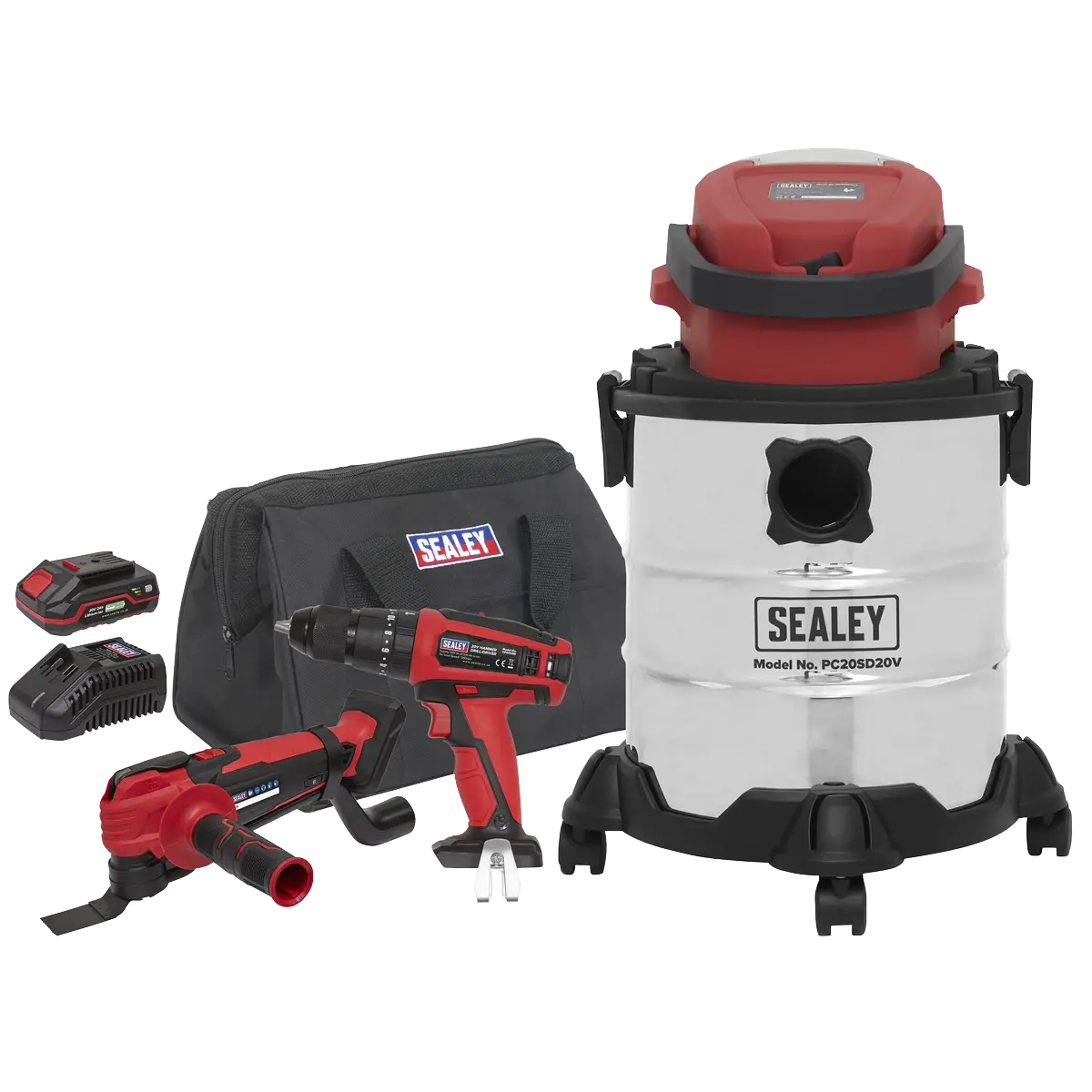 Sealey 3 x SV20 Series Tool Vac Combo Kit 20V 2Ah - 2 Batteries Sealey 