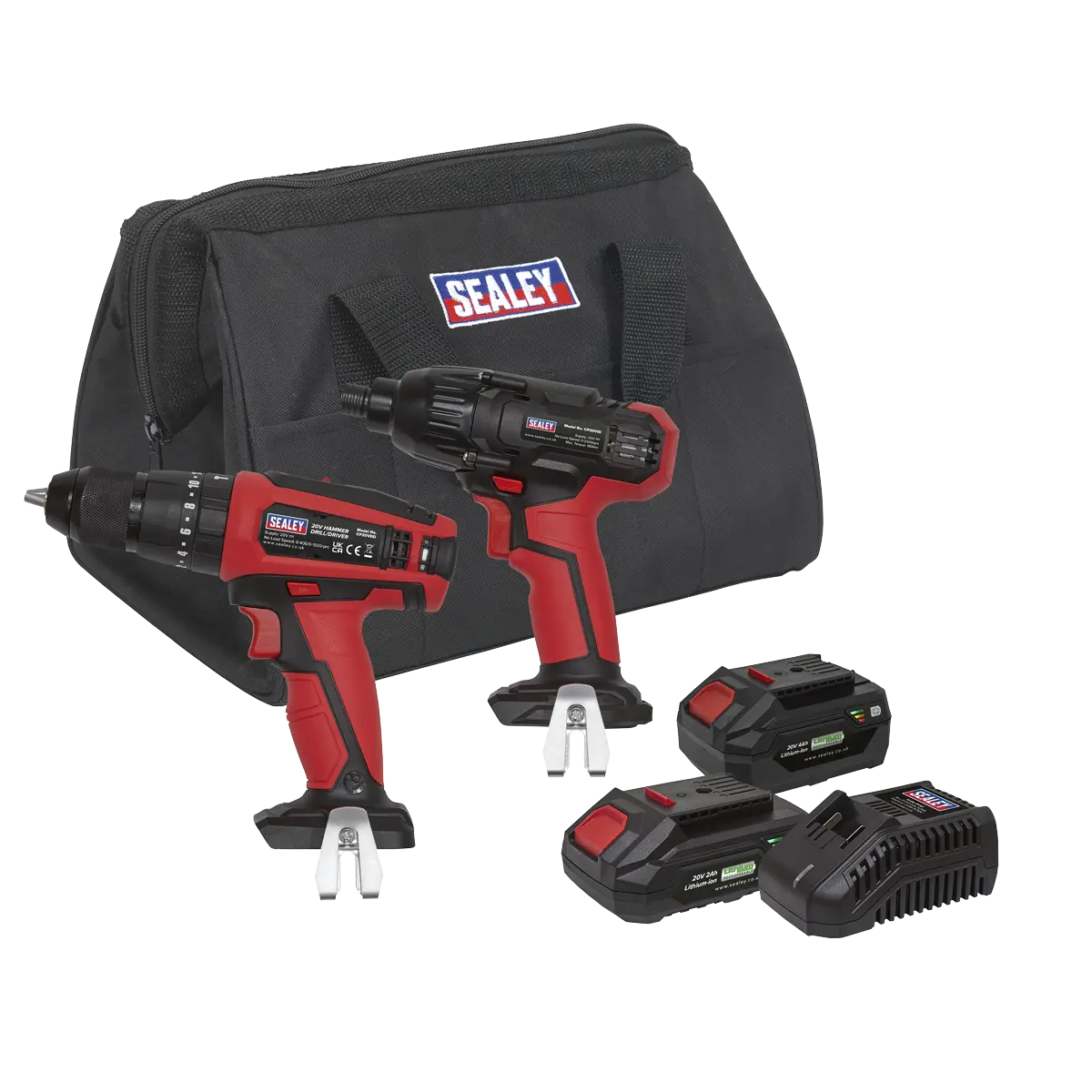 Sealey 2 x SV20 Series Cordless 13mm Combi Drill & 1/4"Hex Drive Impact Driver Combo Kit 20V - 2 Batteries Sealey 