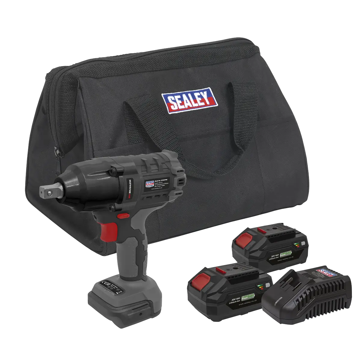 Sealey Premier SV20 Series 1/2"Sq Drive Brushless Cordless Impact Wrench Kit 20V 4Ah - 2 Batteries Sealey 