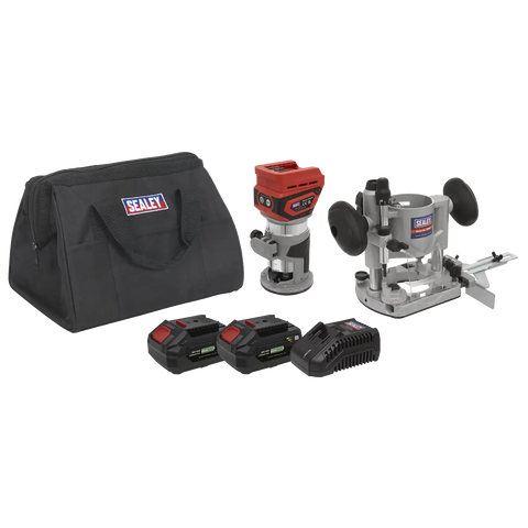 Sealey SV20 Series Cordless Trimming Router Kit 20V 4Ah - 2 Batteries