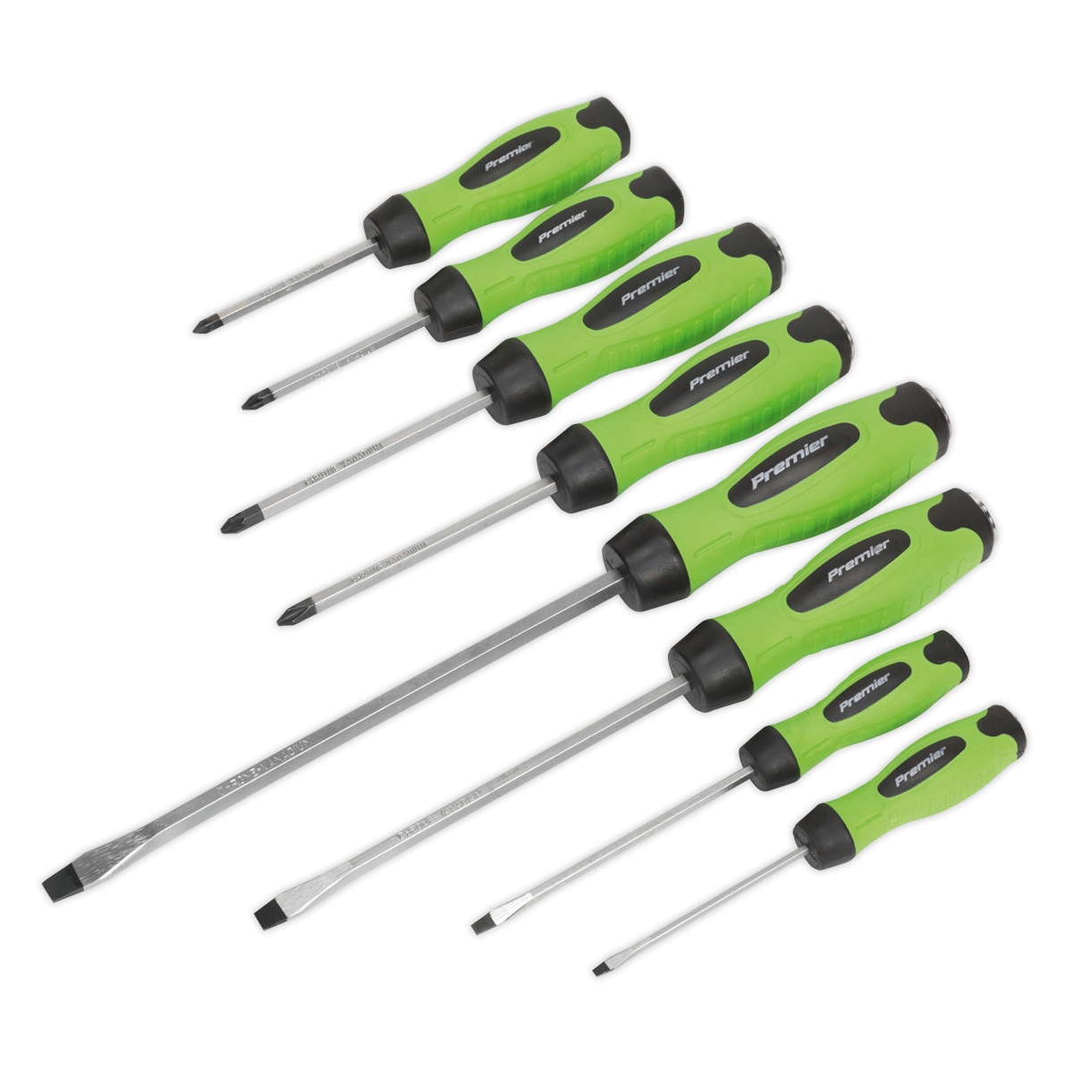 Sealey Premier Hammer-Thru Screwdriver Set 8pc - Hi-Vis Green