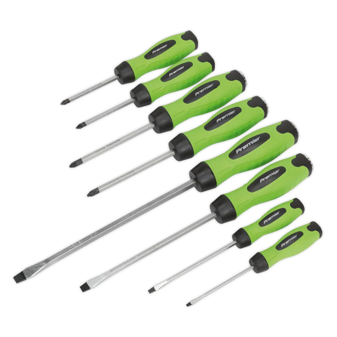 Sealey Premier Hammer-Thru Screwdriver Set 8pc - Hi-Vis Green