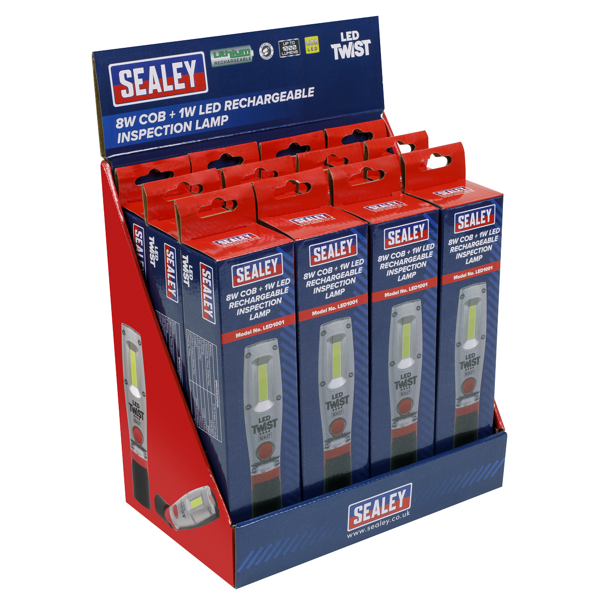 Sealey LED Twist Rechargeable Inspection Light 8W - Display Box of 12 Sealey 