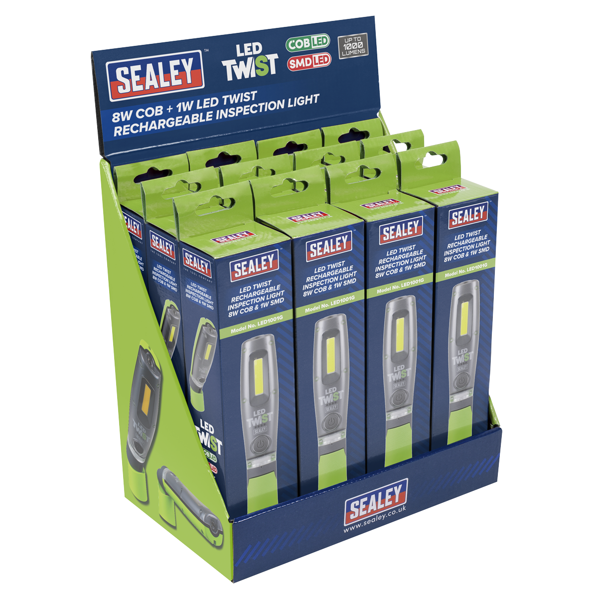Sealey LED Twist Rechargeable Inspection Light, Green - Box of 12 Sealey 