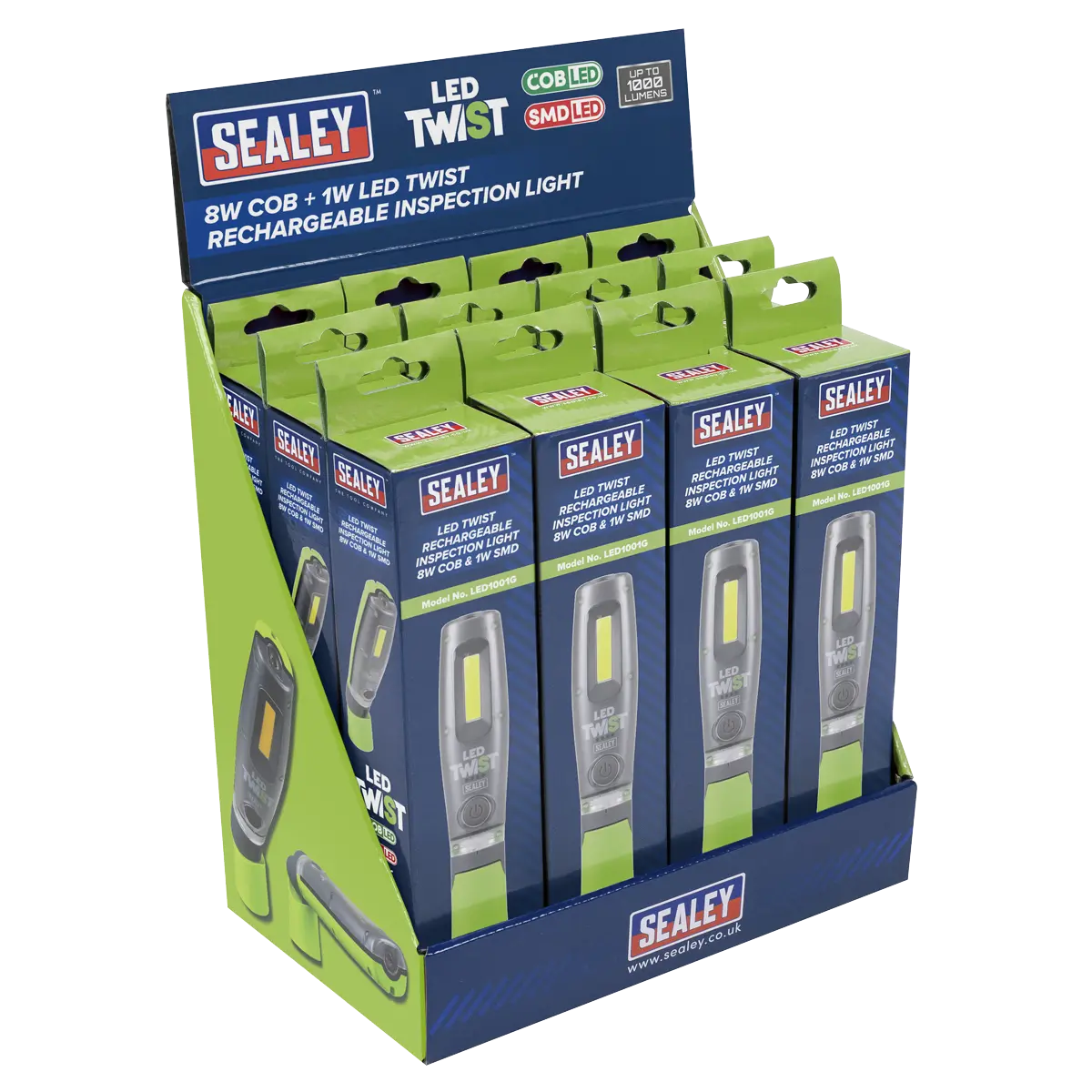 Sealey Inspection Light Sealey LED Twist Rechargeable Inspection Light, Green - Box of 12