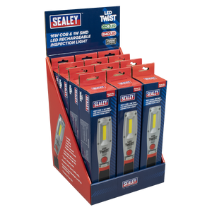 Sealey LED Twist Rechargeable Inspection Light 16W COB & 1W SMD - Display Box of 12