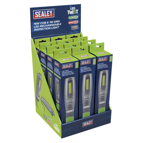 Sealey Rechargeable Inspection Light 16W COB & 1W SMD LED - Green - Display Box of 12