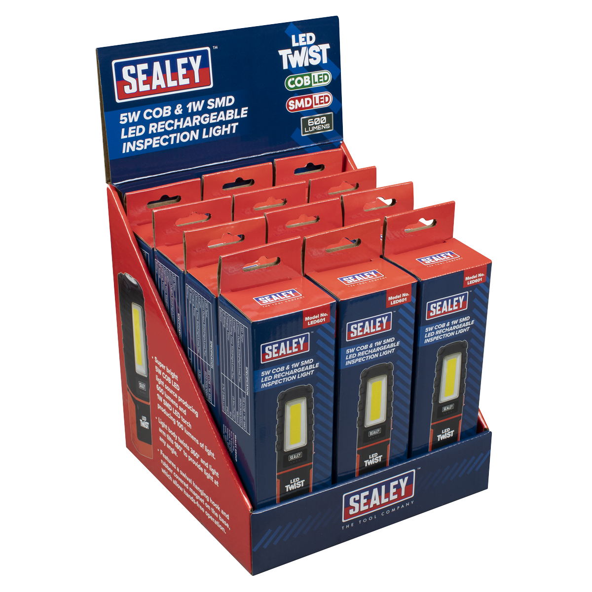 Sealey LED Twist Rechargeable Inspection Light 5W COB & 1W SMD Sealey 