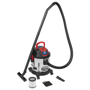 Sealey 20L Vacuum Cleaner Wet & Dry Stainless Steel Drum 1200W/230V