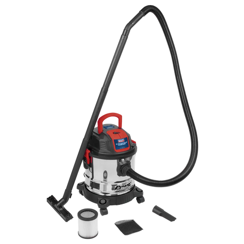 Sealey 20L Vacuum Cleaner Wet & Dry Stainless Steel Drum 1200W/230V