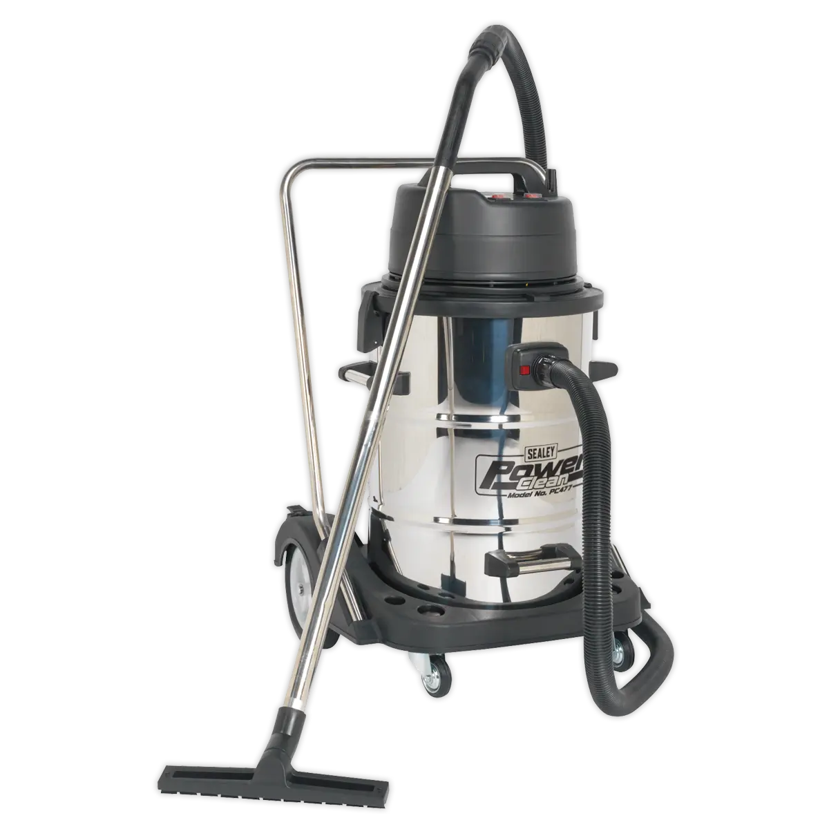 Sealey Industrial Vacuum Cleaner Wet & Dry Stainless Steel Drum with Swivel Emptying 77L 2400W Sealey 
