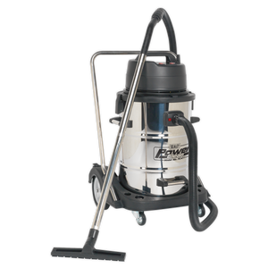 Sealey Industrial Vacuum Cleaner Wet & Dry Stainless Steel Drum with Swivel Emptying 77L 2400W