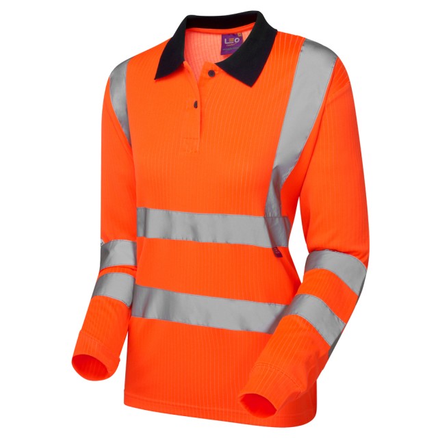 LEO Beaford ISO 20471 Class 2 Comfort EcoViz Women's Sleeved Polo Shirt LEO 