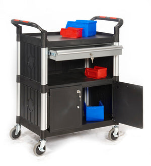Proplaz Shelf Trolley - Lockable Steel Drawer & Cupboard