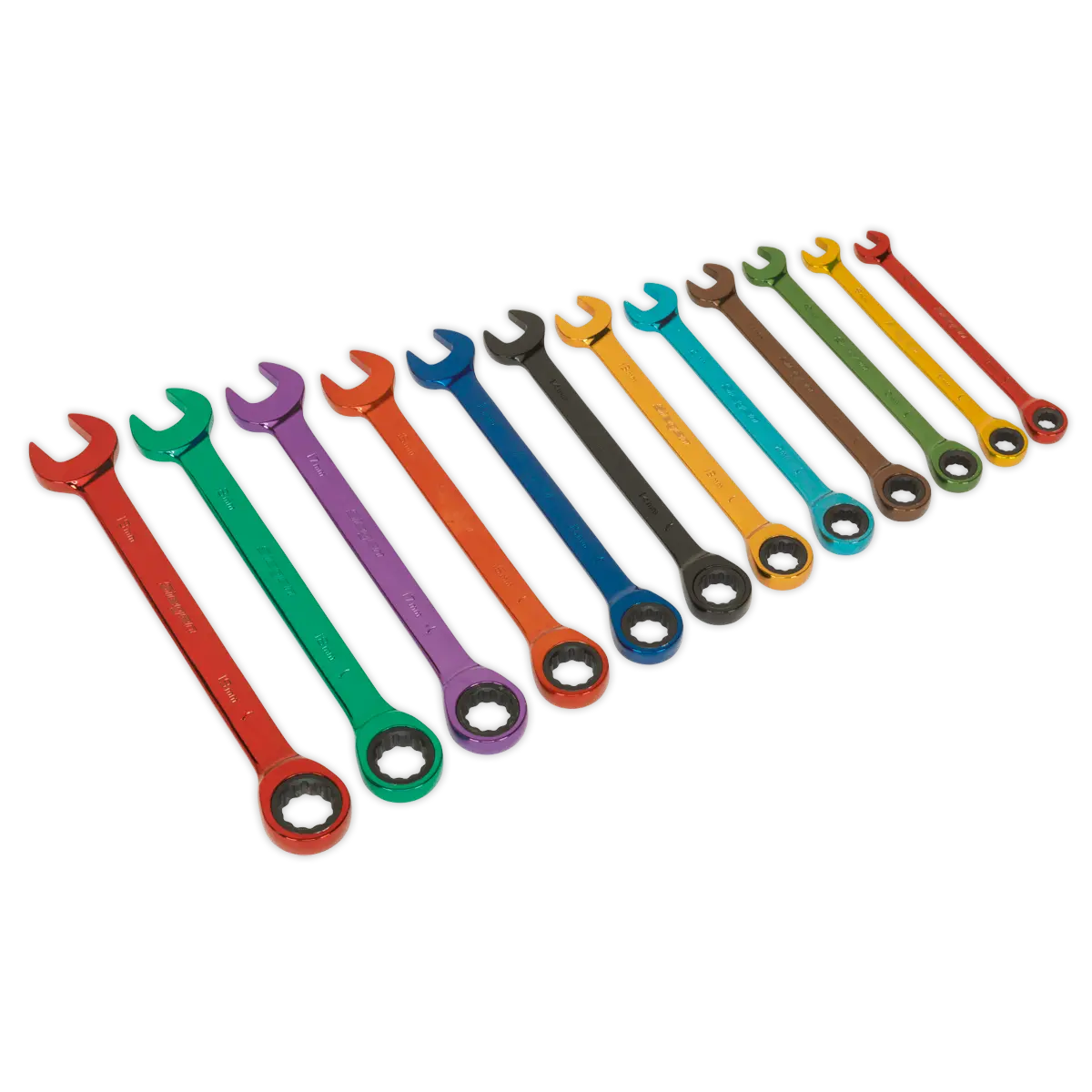 Sealey Siegen Multi-Coloured Combination Ratchet Spanner Set 12pc Sealey 