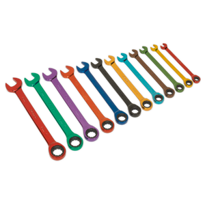 Sealey Siegen Multi-Coloured Combination Ratchet Spanner Set 12pc