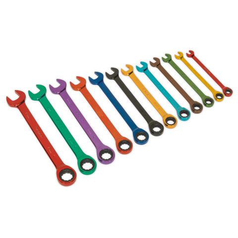 Sealey Siegen Multi-Coloured Combination Ratchet Spanner Set 12pc