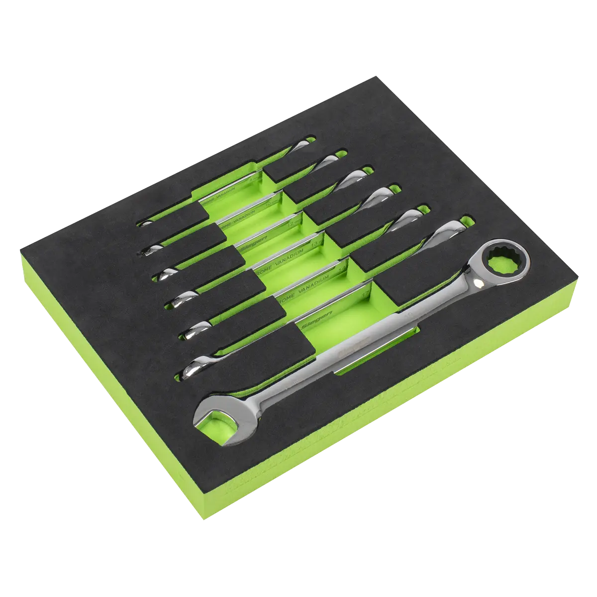 Sealey Siegen Combination Ratchet Spanner Set with Tool Tray 7pc Sealey 