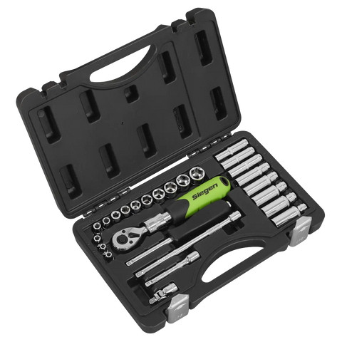 Sealey Siegen Extendable Ratchet Socket Set 1/4"Sq Drive 26pc