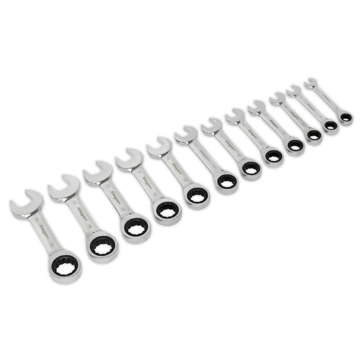 Sealey Siegen Stubby Ratchet Combination Spanner Set 12pc Sealey 