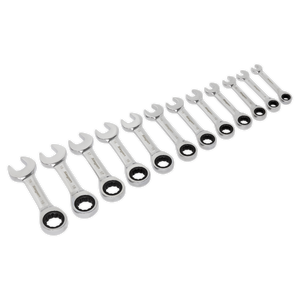 Sealey Siegen Stubby Ratchet Combination Spanner Set 12pc