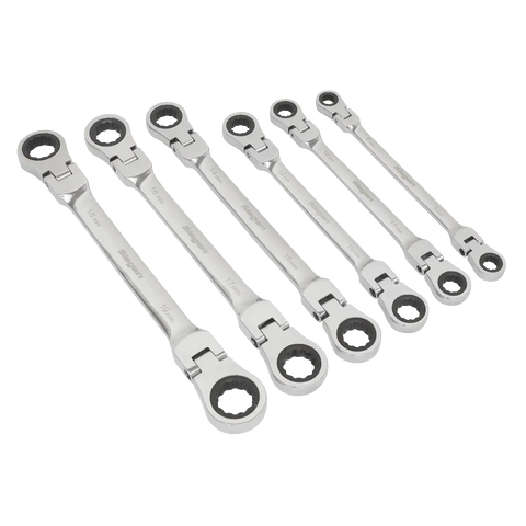 Sealey Siegen Flexi-Head Double End Ratchet Ring Spanner Set 6pc