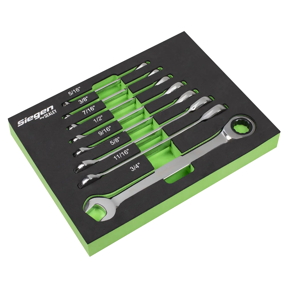 Sealey Combination Ratchet Spanner Set in EVA Foam Tray 8pc - Imperial Sealey 