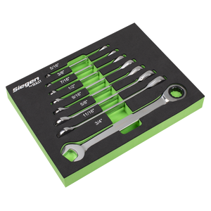 Sealey Combination Ratchet Spanner Set in EVA Foam Tray 8pc - Imperial