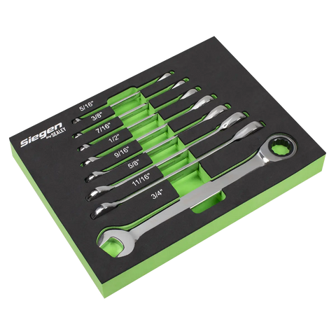 Sealey Combination Ratchet Spanner Set in EVA Foam Tray 8pc - Imperial