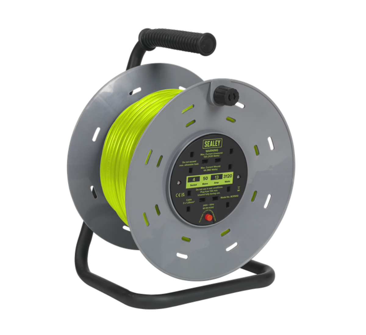 Sealey 50m Cable Reel with Thermal Trip 4 x 230V