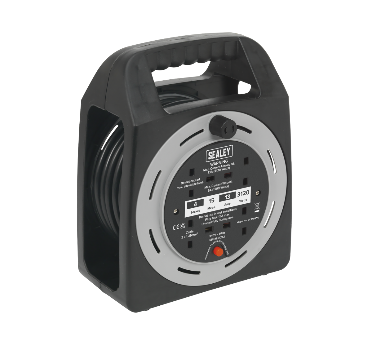 Sealey Box Type Cable Reel with Thermal Trip 4 x 230V