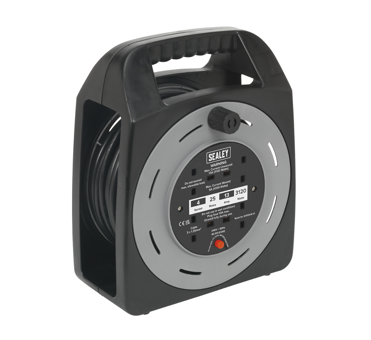 Sealey Box Type Cable Reel with Thermal Trip 4 x 230V