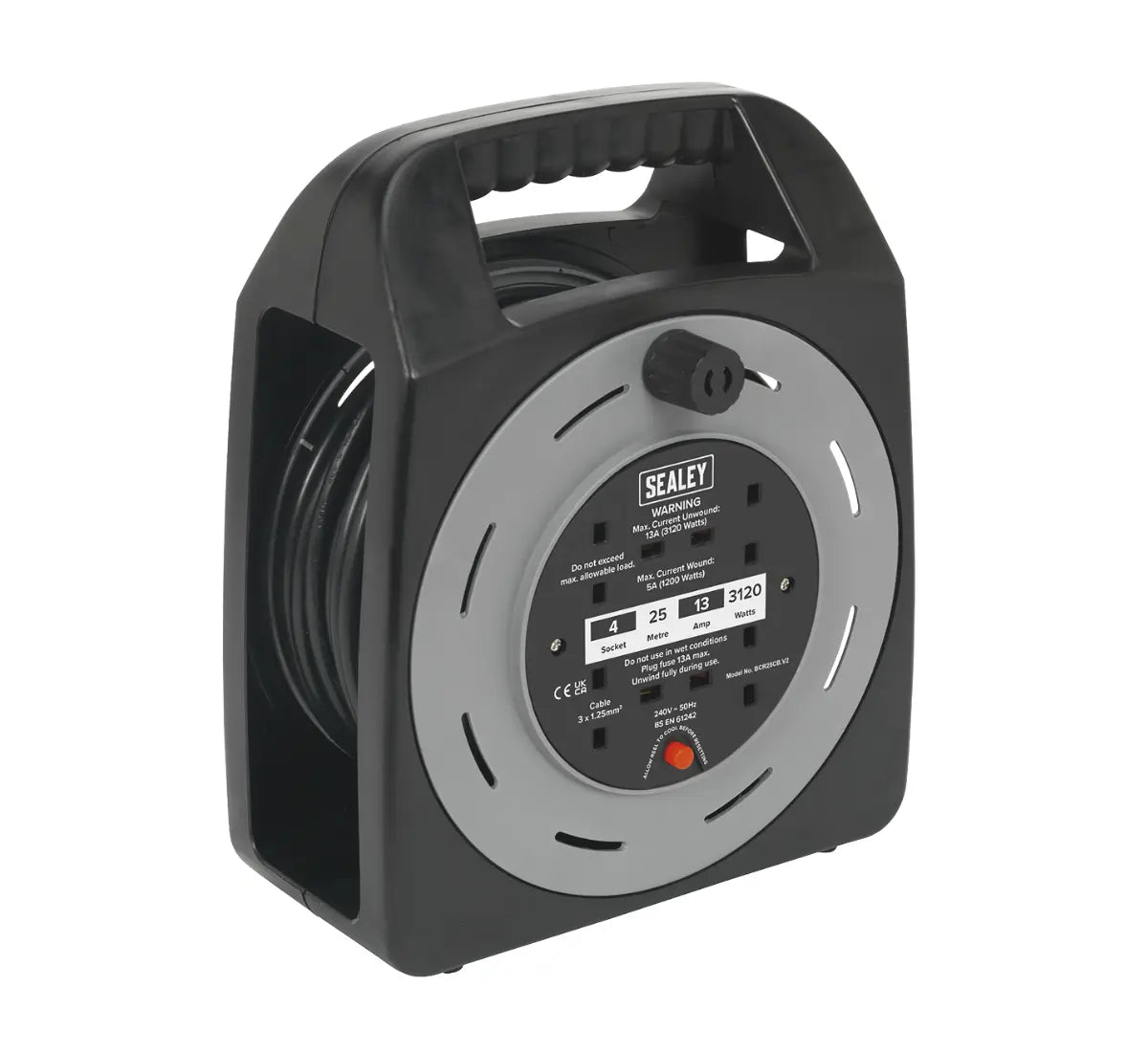 Sealey Timer Box Sealey Box Type Cable Reel with Thermal Trip 4 x 230V
