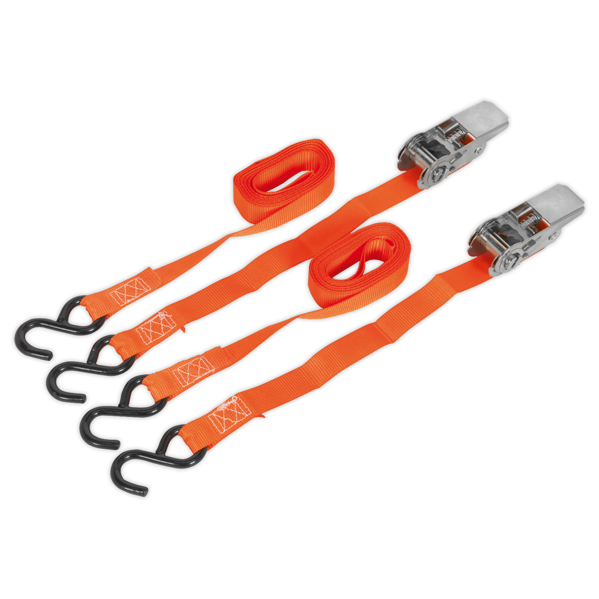 Sealey Ratchet Straps Polyester Webbing with S-Hooks 25mm x 4m 500kg  - Pair