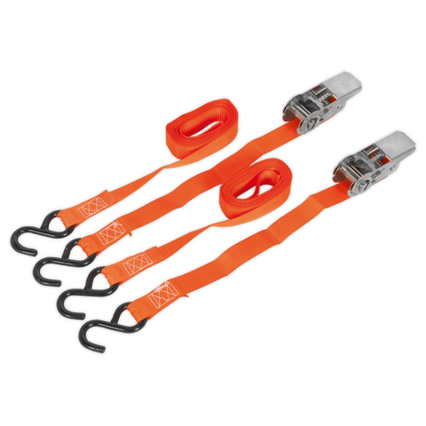 Sealey Ratchet Straps Polyester Webbing with S-Hooks 25mm x 4m 500kg  - Pair