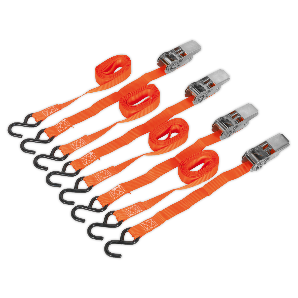 Sealey Ratchet Straps Polyester Webbing with S-Hooks 25mm x 4m 500kg - Pair