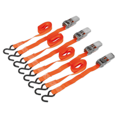 Sealey Ratchet Straps Polyester Webbing with S-Hooks 25mm x 4m 500kg - Pair