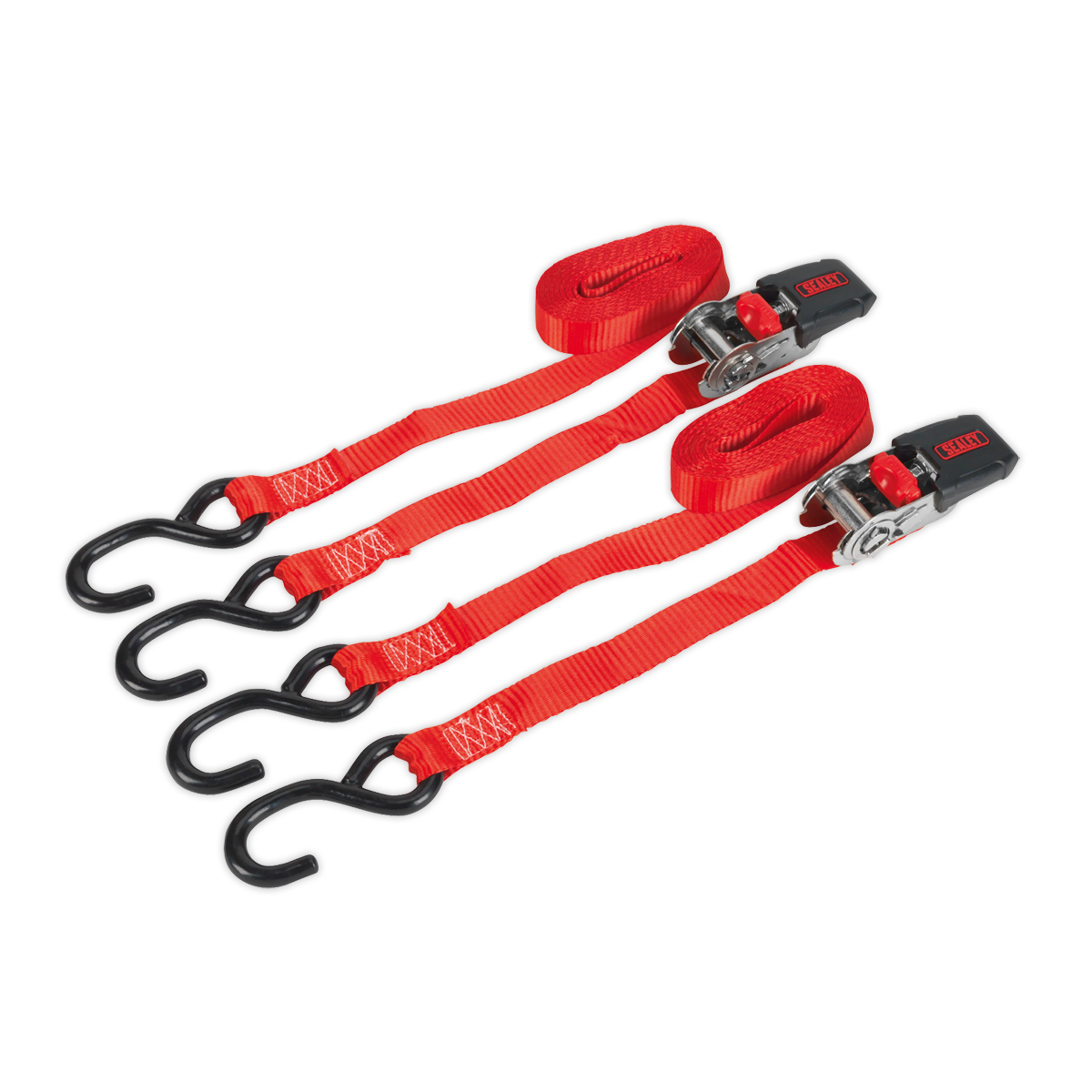Sealey Ratchet Straps Polyester Webbing with S-Hooks 25mm x 4m 800kg - Pair