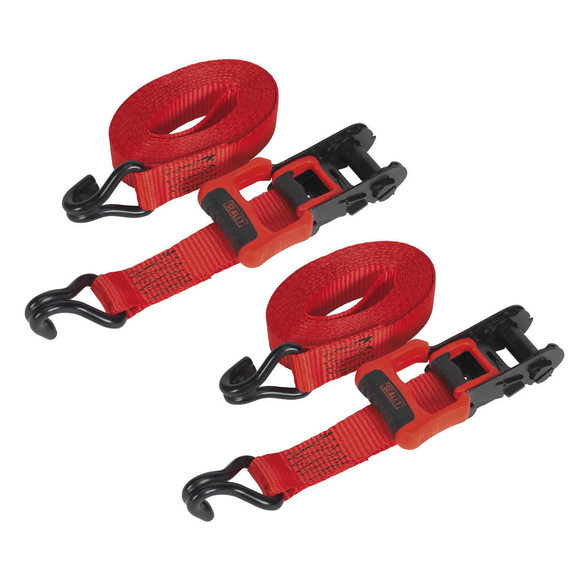 Sealey Ratchet Straps Polyester Webbing with J-Hooks 32mm x 4.9m 1200kg - 2 Pairs