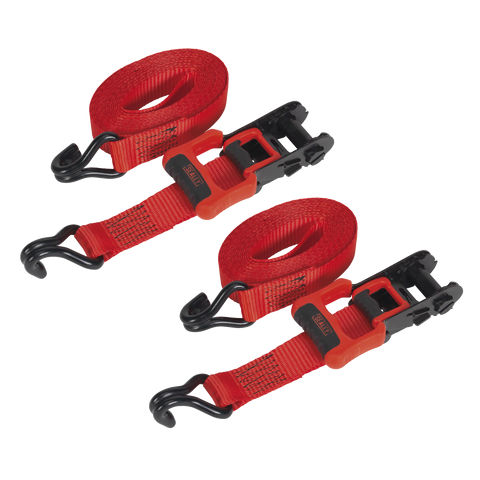 Sealey Ratchet Straps Polyester Webbing with J-Hooks 32mm x 4.9m 1200kg - 2 Pairs