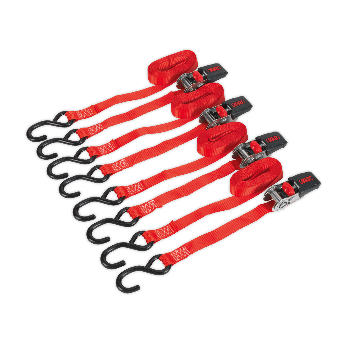 Sealey Ratchet Strap Polyester Webbing with S-Hooks 25mm x 4m 800kg - 2 Pairs