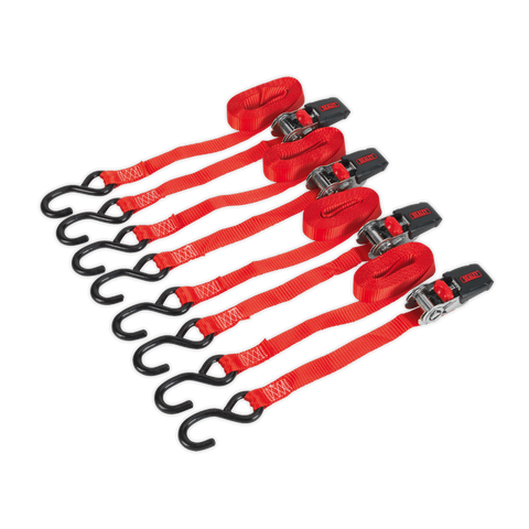 Sealey Ratchet Strap Polyester Webbing with S-Hooks 25mm x 4m 800kg - 2 Pairs