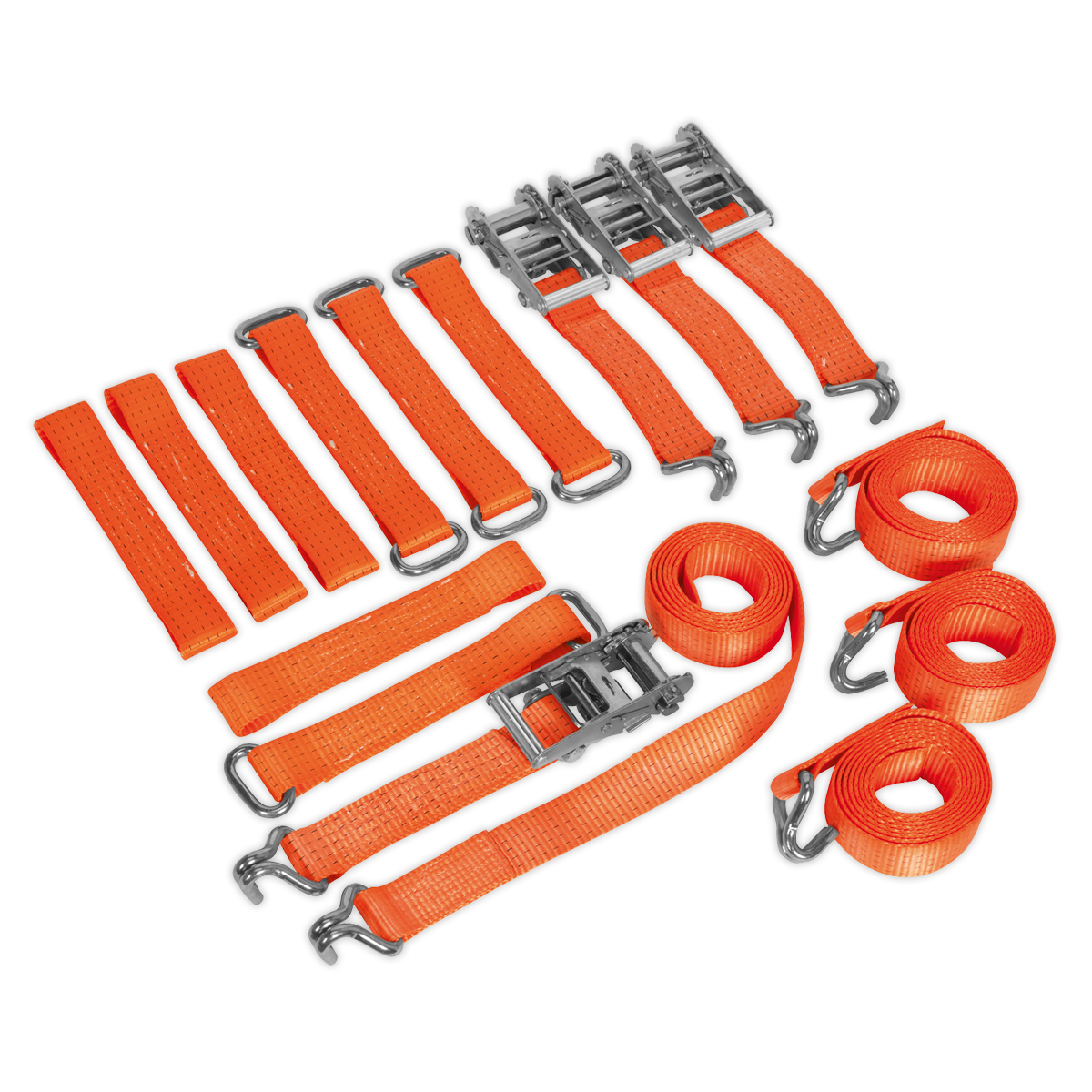 Sealey Alloy/Steel Wheel Car Transporter Ratchet Strap Kit 4pc 50mm x 3m 4500kg