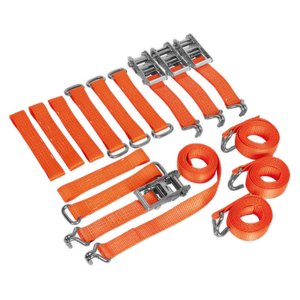 Sealey Alloy/Steel Wheel Car Transporter Ratchet Strap Kit 4pc 50mm x 3m 4500kg