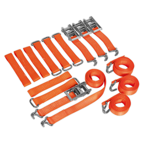 Sealey Alloy/Steel Wheel Car Transporter Ratchet Strap Kit 4pc 50mm x 3m 4500kg
