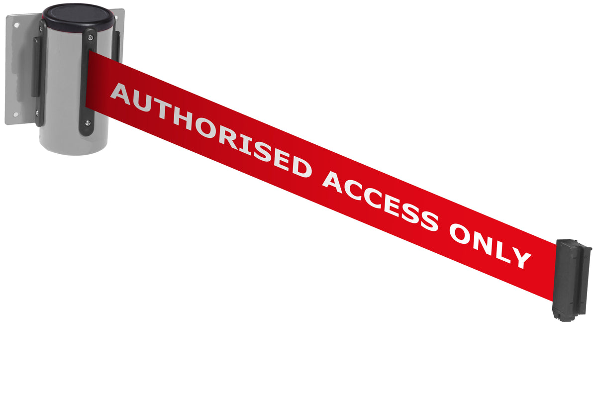 Wall Mounted Belt Barriers - Messaged Belt 1