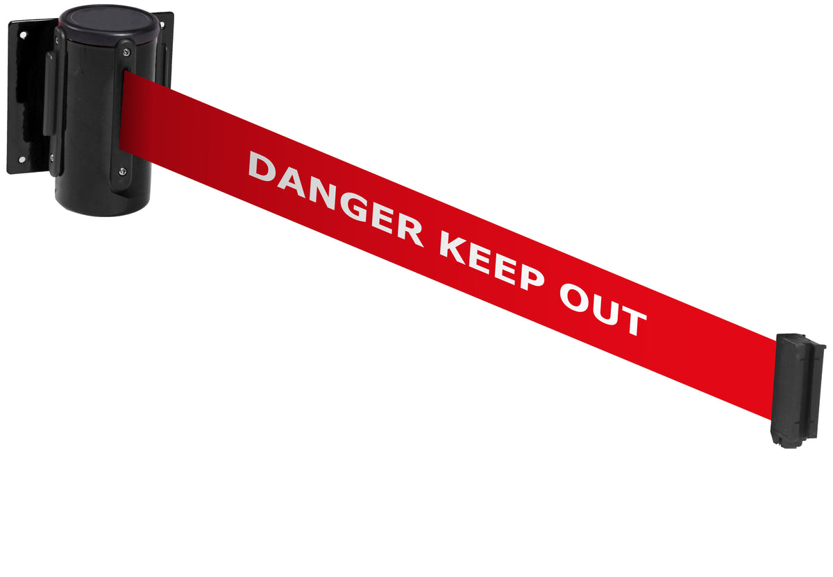 Wall Mounted Belt Barriers - Messaged Belt 1